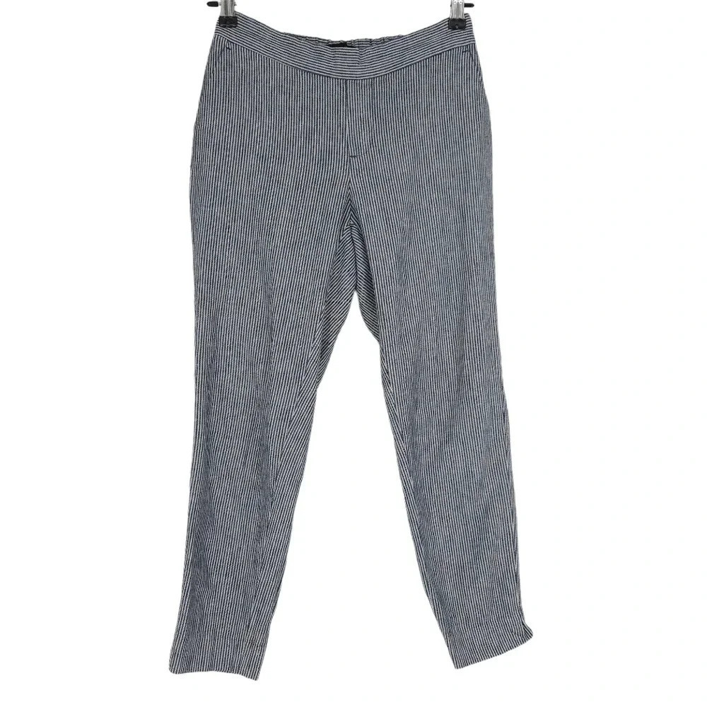 Banana Republic Hayden Ankle Pants Linen Blue Conductor Striped Petite